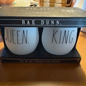 Rae Dunn Black and White Queen King Wine Glasses